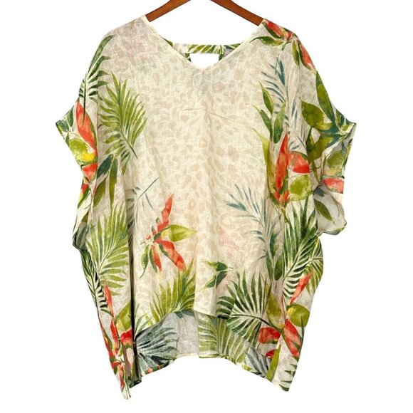Chico's 100% Linen Top Boxy Lighweight Tropical Animal Print Resort Size L/XL - Picture 1 of 7